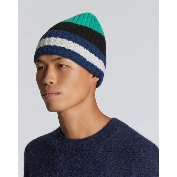Everlane The Cashmere Unisex Beanie Bright Navy Multi Stripe NWT - Picture 3 of 7